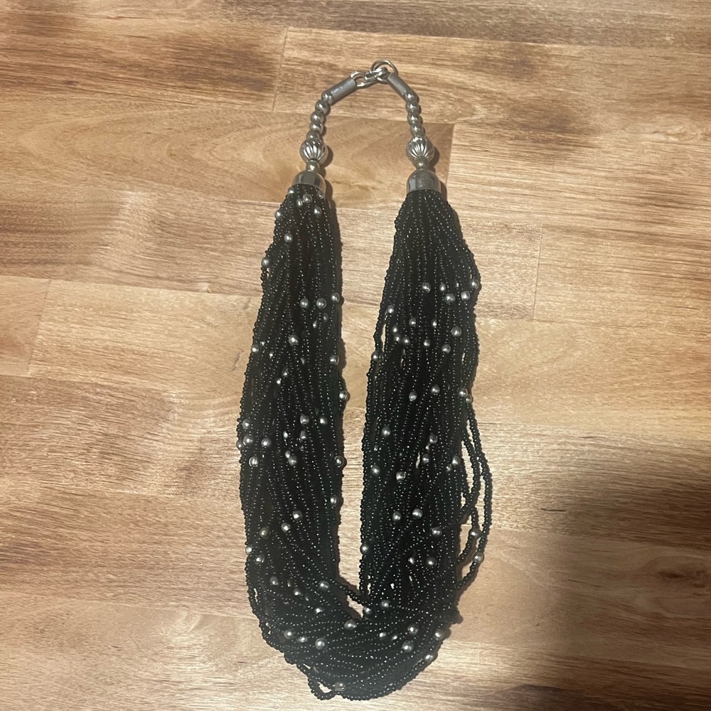 Black Beaded Chunky Statement Necklace - Picture 3 of 5